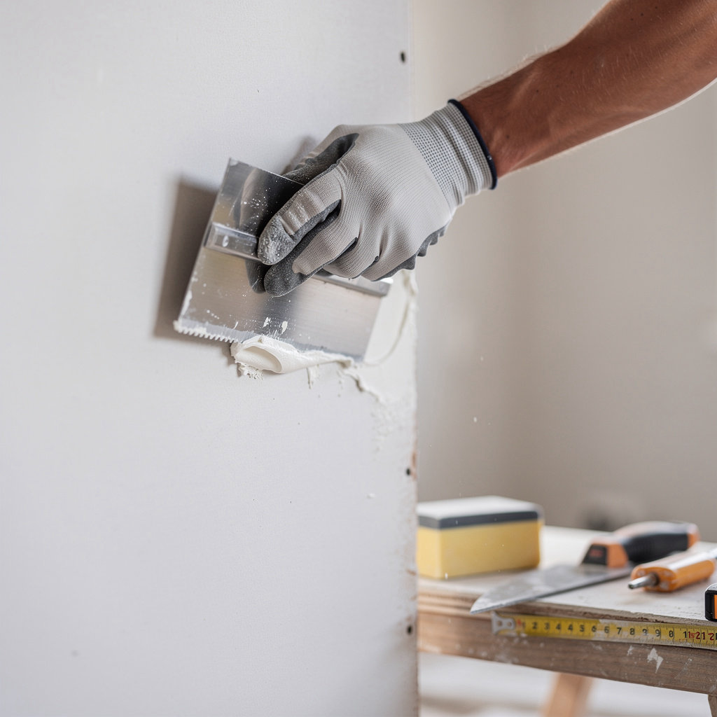 Garibay Drywall Carpinteria professional contractor measuring and planning a drywall installation in a Carpinteria home